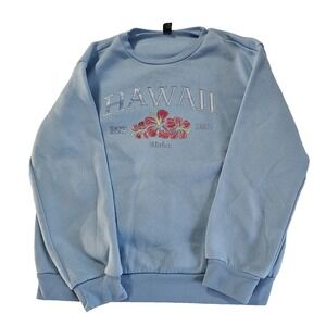 SHEIN Hawaii Aloha Sweatshirt Womens Medium Blue Floral Graphic Crewneck Pullove